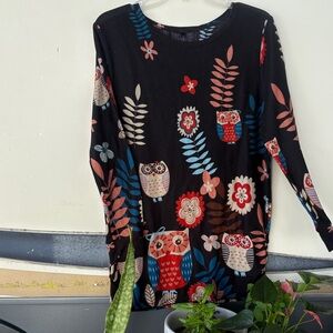 Colorful Owl Print Long Sleeve Top